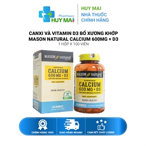 Canxi & Vitamin D3 Bổ Xương Khớp Mason Natural Calcium 600mg+D3 Hộp 100v