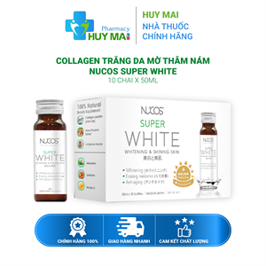 Collagen Trắng Da Mờ Thâm Nám NUCOS SUPER WHITE Hộp 10 Lọ