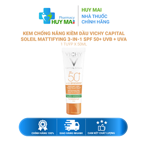 Kem Chống Nắng Kiềm Dầu Vichy Capital Soleil Mattifying 3-in-1 SPF 50+ UVB + UVA Tuyp 50ml