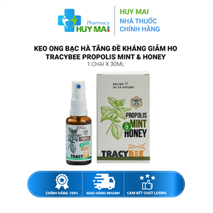 Keo Ong Bạc Hà tăng Đề Kháng Giảm Ho Tracybee Propolis Mint & Honey Lọ 30ml