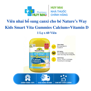 Viên nhai bổ sung canxi cho bé Nature’s Way Kids Smart Vita Gummies Calcium+Vitamin D Lọ x 60 Viên